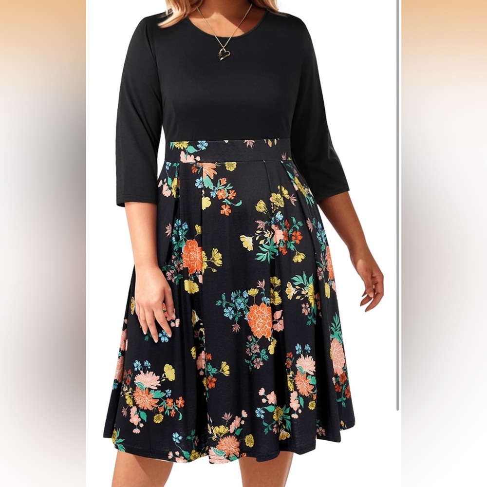 Chic Black Floral Long Sleeve Dress